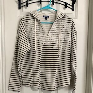 Chaps White and Brown Boxy Hoodie